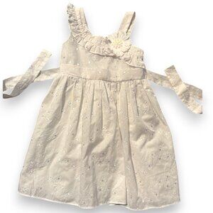 Youngland girl's white embroidered floral ruffle dress ties in‎ back 4T NWOT
